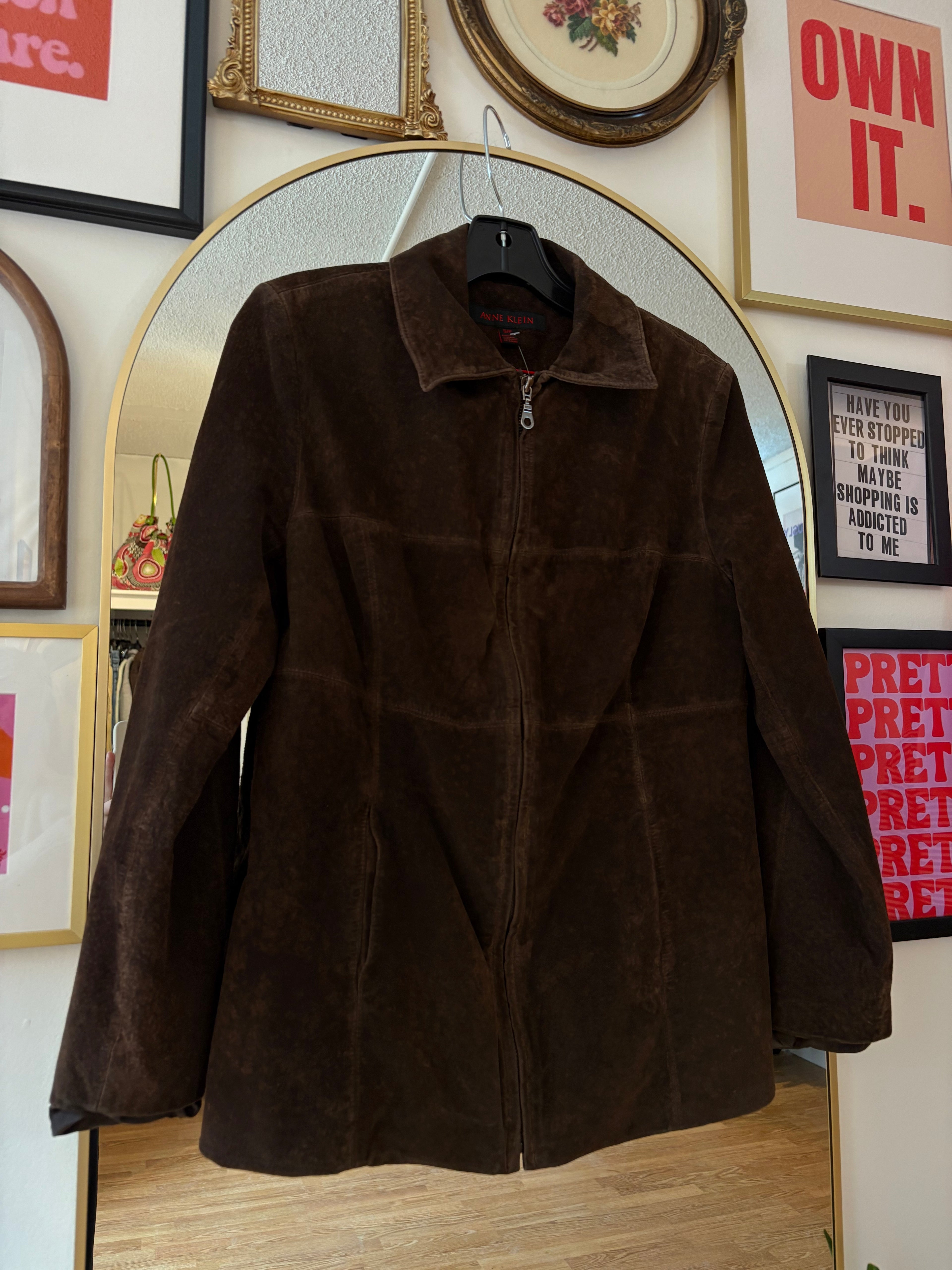 Anne Klein Vintage Collar Zip Up Suede Type Leather Jacket, Small