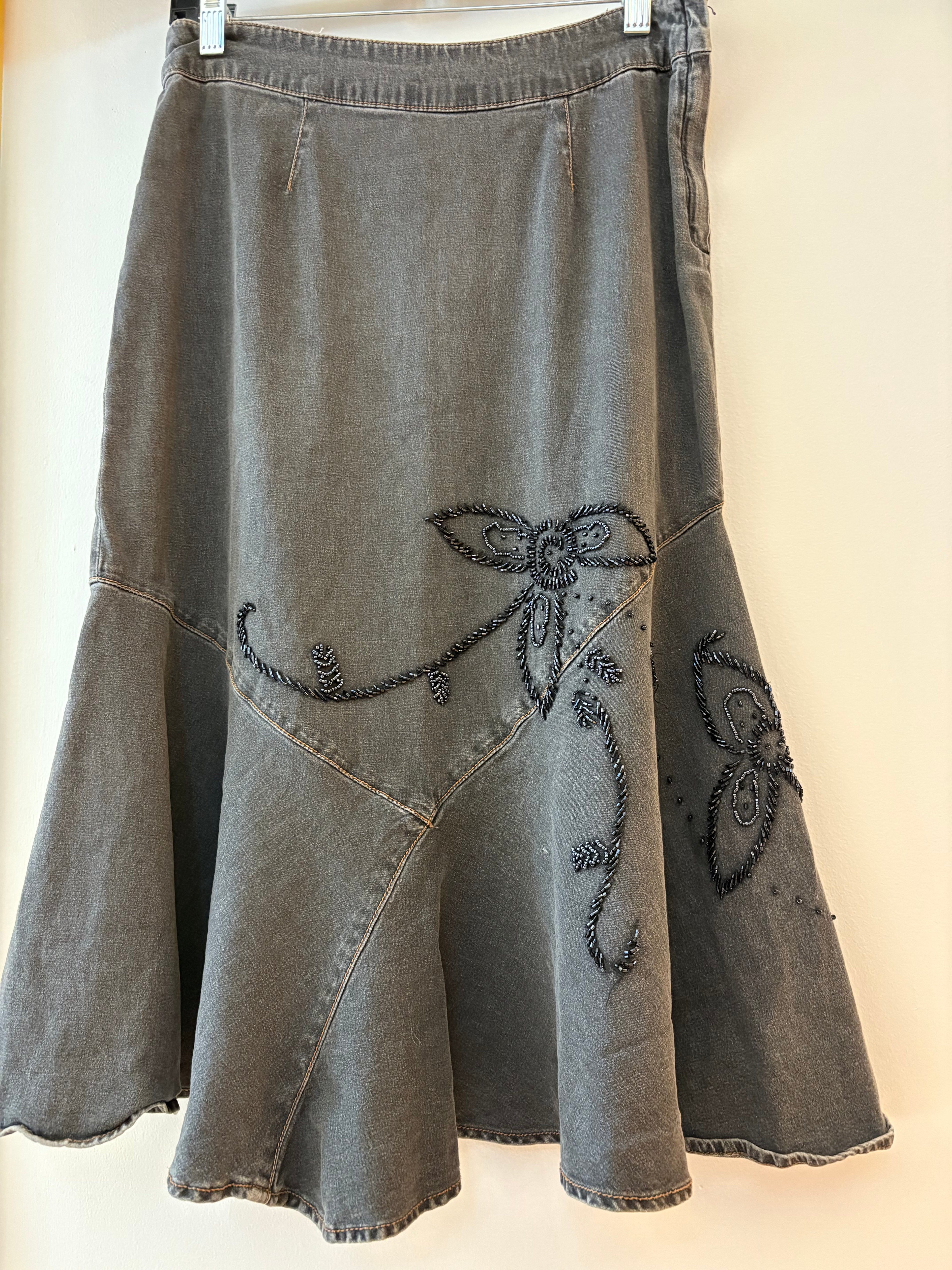 Vintage Embellished Denim Midi Skirt, 6