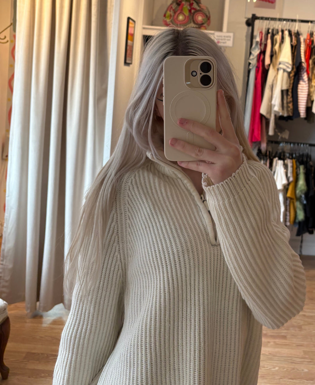 Denver Hayes Vintage Ribbed Half Zip Sweater, Large