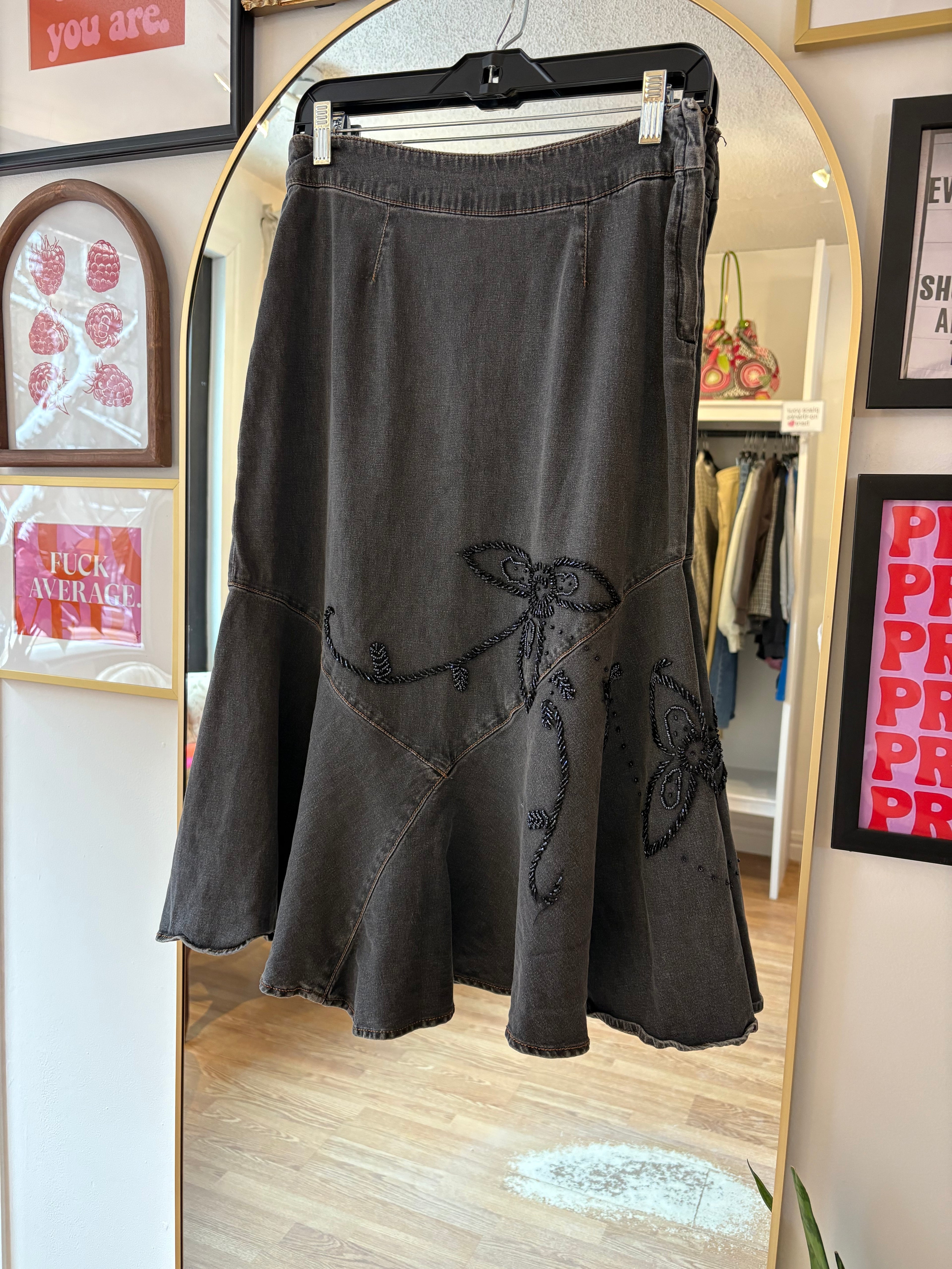 Vintage Embellished Denim Midi Skirt, 6