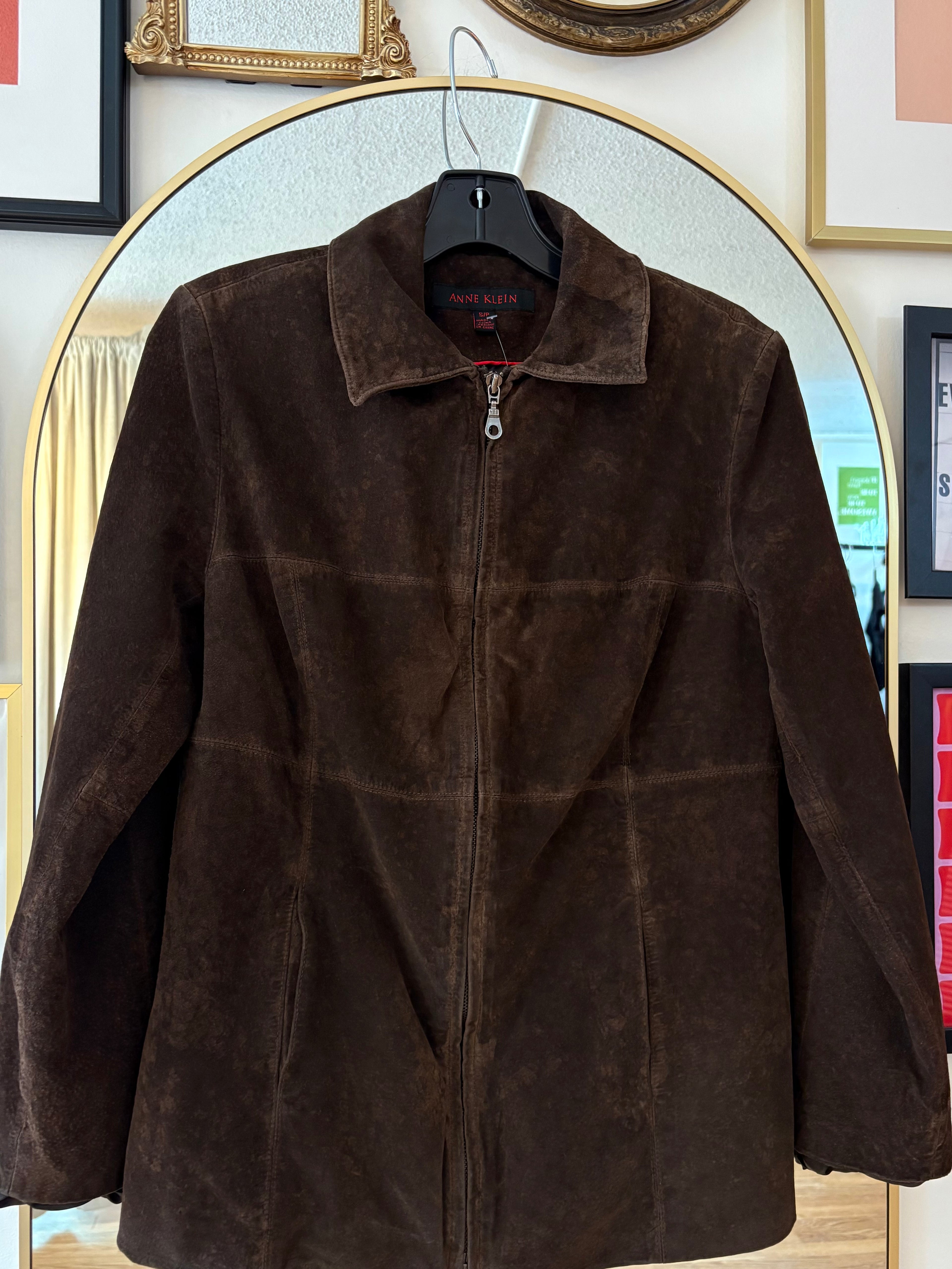 Anne Klein Vintage Collar Zip Up Suede Type Leather Jacket, Small