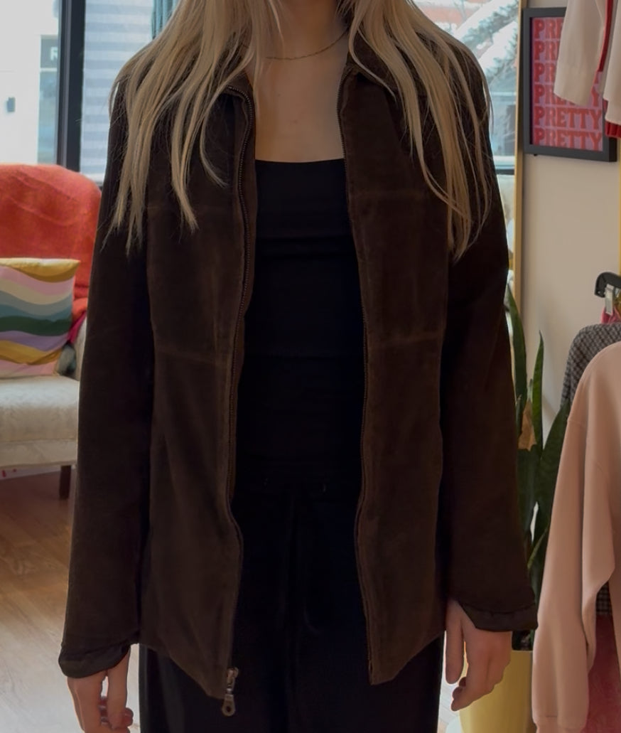 Anne Klein Vintage Collar Zip Up Suede Type Leather Jacket, Small